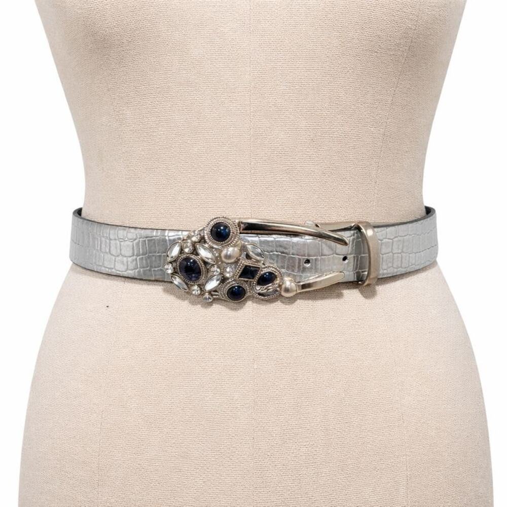 Vintage Sandy Duftler Designs Rhinestone Belt Silver Leather Western Y2K Medium